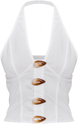 White Woven Halterneck Button Detail Top