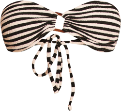 Black Textured Stripe Bandeau Bikini Top