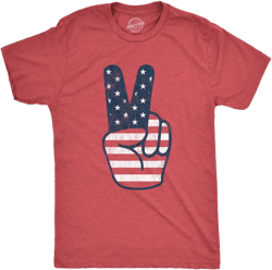 Mens Peace Sign American Flag T Shirt 4th Of July USA Patriotic Party Graphic Tee - Crazy Dog Men's T Shirt Red S