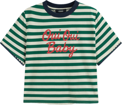 Cotton-blend Round Neckline Stripe Oversized Tee