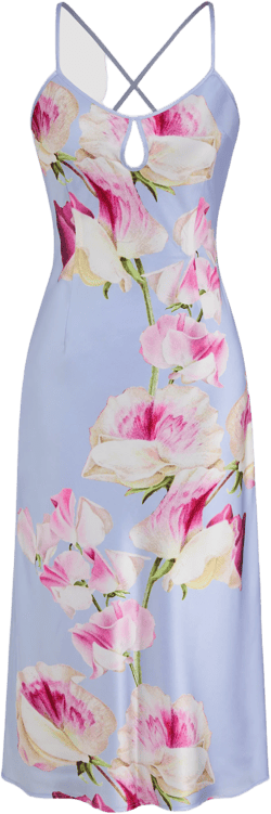 Satin Scoop Neckline Criss Cross Floral Midi Dress