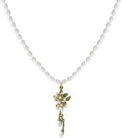 FAUX PEARL DECOR FLOWER PENDANT BEADED NECKLACE