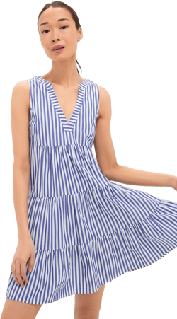 Blue and White Stripe Sleeveless Cotton Poplin Kenzo Dress