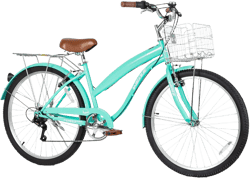 WEIZE Beach Cruiser Bike, 26 inch Commuter Bicycle for Adult, 7-Speed Comfortable City Bikes with Rear Rack or Basket, Teal