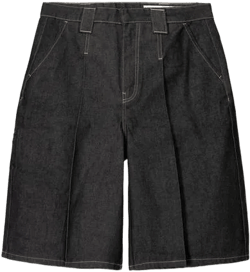 Pleated denim Bermuda shorts
