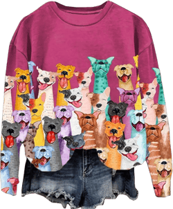 BOMYTAO Women's Fun Dogs Print Sweatshirt Dogs Lovers Pullover Graphic Tees Casual Long Sleeve Shirt Tops