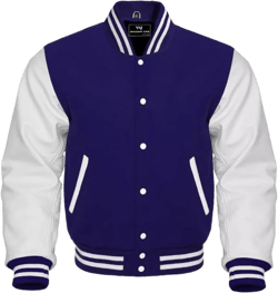 Premium Letterman Jacket Men - Wool Blend Leather Sleeves High School Varsity Jackets For Men Navy Blue White Large