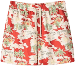 Long tropical print swimming trunks