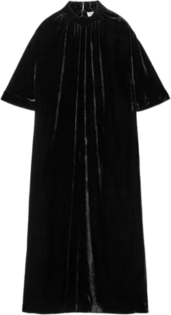 GATHERED SILK-BLEND VELVET MIDI DRESS