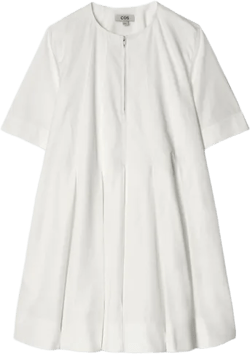 PLEATED ZIP UP COTTON MINI DRESS