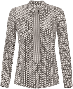 geometric-print tie-neck blouse