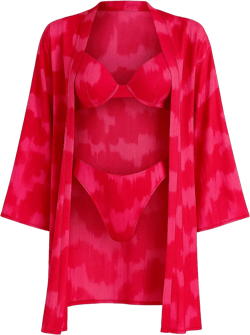 Women's 3-Piece Tie-Dye Bikini Swimsuit Set with Kimono Cover-Up Large Pink- Tie Dye