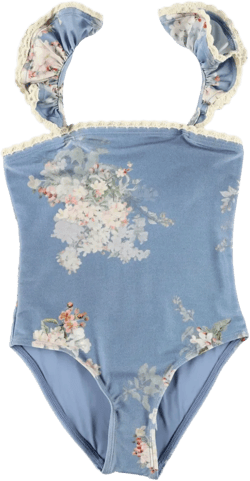 ruffled floral-print swimsuit