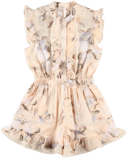 Cascadian floral-printed ruffled playsuit