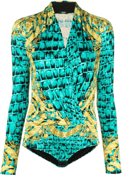 Baroccodile-print draped bodysuit