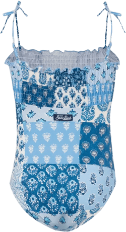 Amina patchwork bandeau-print swimsuit