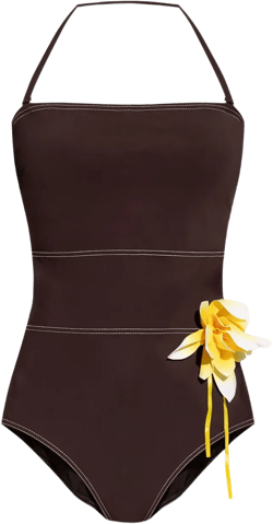 halterneck floral-appliqué swimsuit