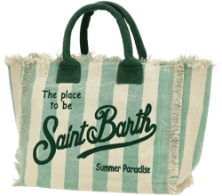 Vanity fringe-trimmed striped tote bag