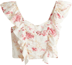 Linen-blend Cropped Blouse