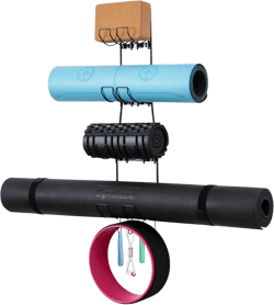 Yoga Mat Holder Wall Mount Organizer, Metal Rack for Foam Roller Yoga Mat Storage, 6 Hooks for Hanging Yoga Strap, Resistance Band, Towel, Workout Accessories for Home Gym Fitness