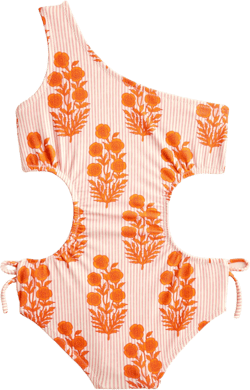 SZ Blockprints™ X Crewcuts one-shoulder cutout one-piece swimsuit - ORANGE MULTI