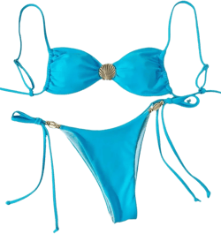 Sexy Solid Spaghetti Strap Bikini Top and Side Tie Bottoms Beachwear Bikini Set Bikini Set Swimsuit Small Blue