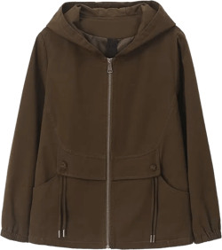 CHONG FENG XIA Casual Short Hooded Jacket Women's Spring and Autumn Korean Style Loose Plus Size Top Medium Coffee