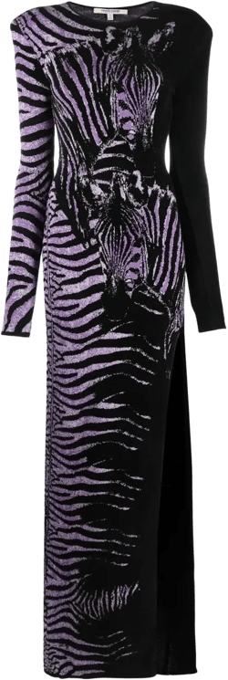 zebra jacquard side slit gown