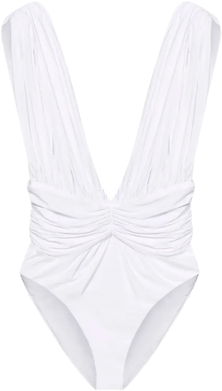 plunge-neck ruched swimsuit