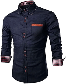 COOFANDY Men's Casual Dress Shirt Button Down Shirts Long-Sleeve Plaid Collar Denim Work Shirt Ultramarine Blue L