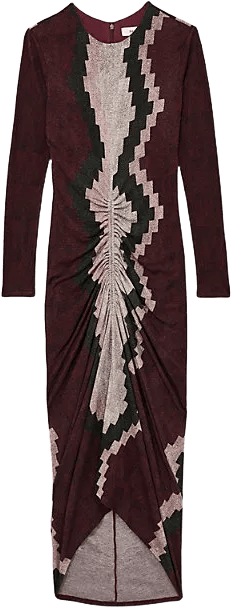 Womens Georgia Graphic-print Ruched Jersey Midi Dress Burgundy