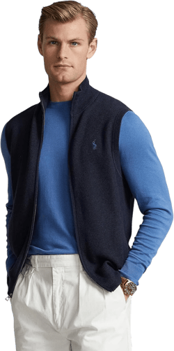 POLO RALPH LAUREN Men's Mesh-Knit Cotton Full-Zip Sweater Vest X-Large Navy Hthr