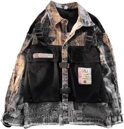 Men's Spring And Autumn Fake Two-Piece Jacket Trendy Handsome High Street Denim Jacket Loose Lapel Splicing Tops Large Black