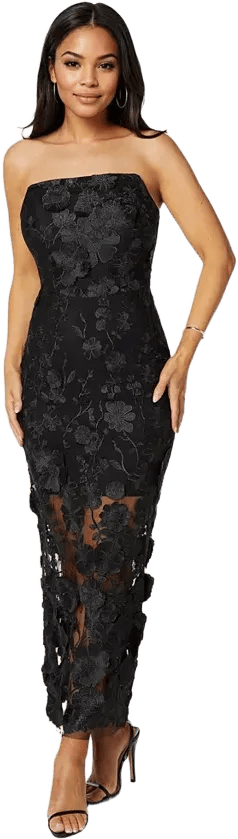 Women's Strapless 3D Lace Column Dress