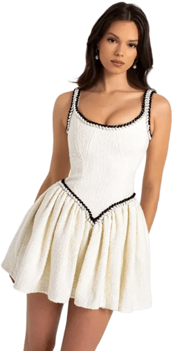 Miss Circle Women's Coco White Boucle Tweed V Waist Mini Dress