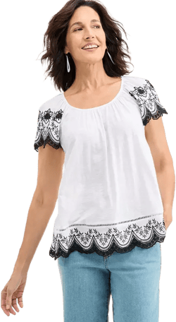 Women's Scoop-Neck Embroidered Short-Sleeve Top, Exclusively at Macy's