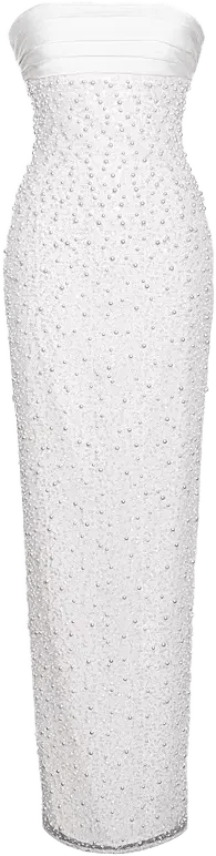 Women's Lainey White Satin Sequin Pearls Beaded Maxi Dress