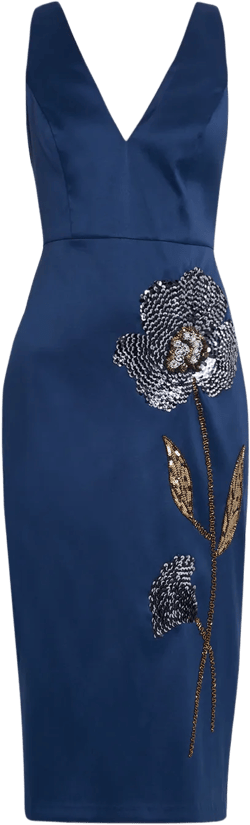 Sleeveless Flower-beaded Midi Dress In Blue