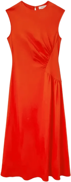 Petite Stacey Side Ruched Midi Dress In Orange