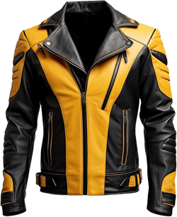 Men's Yellow Black Geniune Sheepskin Leather Brando Biker Jacket Motorcycle Retro Hide Biker Jacket X-Large Yellow Black