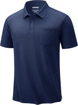 TACVASEN Mens Polo Golf Shirts with Pocket Pique Cooling Performance Moisture Wicking Polo Shirts Navy Large