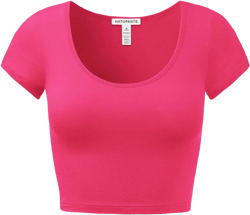 Women's Cotton Crop Tops Short Sleeve Scoop Neck Stretchy Casual Shirt X-Large 011-hot Pink