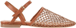 Mesh Ballet Flats for Women Fishnet Square Toe Mary Jane Flat Ballerina Shoes Dressy Comfortable Casual with Buckle Strap 10 Brown