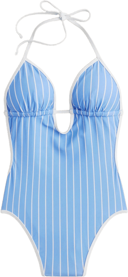 Cutout one-piece swimsuit in stripe - PALE CERULEAN