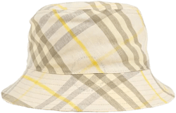 Burberry Women's White Checkered Wide-Brim Linen Bucket Hat