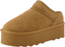 CUSHIONAIRE Women's Huggy Genuine Suede Cozy Mule Platform +Memory Foam - CHESTNUT 8