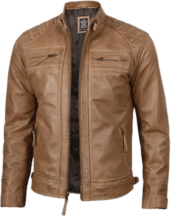 Blingsoul Leather Jacket Men - Quilted Cafe Racer Leather Jackets For Men X-Large Tall Johnson - Light Brown Leather Jacket