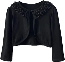 Little Girls Bolero Jackets Lace Patchwork Pearl Shrug Cardigan Tops 02 Black(long Sleeve) 8-9 Years