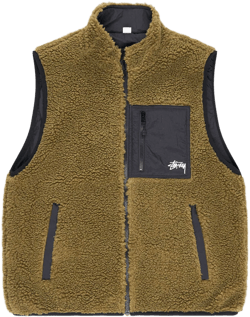 stüssy sherpa reversible vest (olive)