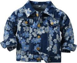 Meufam Toddler Babys Floral Print Denim Jackets Button Down Jeans Coat Fall Outwear Clothes for Kids Girls Boys 6-7 Years Dark Blue